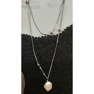 Vintage Mother Of Pearl Box Pendant Necklace With Layered Chain